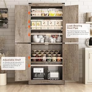 71 Tall Kitchen PantryFarmhouse Storage Cabinet with Adjustable ShelvesLoad Bearing Steel PipeFarmhouse Pantry Cabinet with 4 Barn Doorsfor KitchenDining RoomLiving RoomLight Rustic Oak