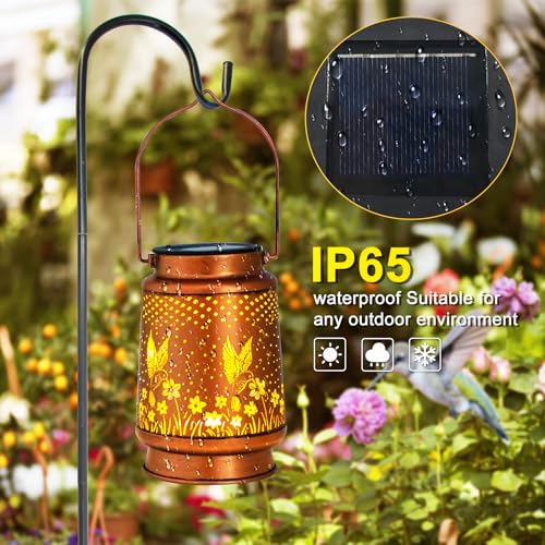Hummingbird Birthday Gifts for Women Mom Grandma Solar Lanterns Outdoor Waterproof Garden Decor Metal Hanging LED Decorative Light for Patio Yard Lawn Backyard Front Porch Gardening Gifts - Image 5