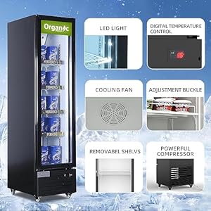   Commercial-Beverage-Refrigerator-Display-FridgeSlim-Single-Glass-Door-Merchandiser-Drink-Cooler-with-LED-Light-Adjustable-ShelvesETL-and-NSF-Approval6-Cu-Ft1615-Wide