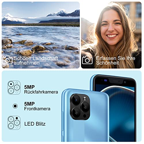 XGODY S21 Smartphone Ohne Vertrag, 5,5 Zoll Günstig Handy 1GB+16GB 64GB Erweiterbar Quad Core Android 9, 3G Dual SIM 2500mAh Akku, 5MP+5MP Kameras, 3 Kartensteckplatz Gesichts-ID GPS Handy(Blau) – Bild 7