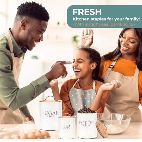 DLifeful-Tea-Coffee-Sugar-Canister-Set-3pc-Airtight-Canister-Sets-for-Kitchen-Counter-Farmhouse-Containers-for-the-Kitchen-Decorative-Countertop-storage-with-Airtight-Lid-for-Freshness-White DLifeful Tea Coffee Sugar Canister Set 3pc Airtight Canister Sets for Kitchen Counter Farmhouse Containers for the Kitchen Decorative Countertop storage with Airtight Lid for Freshness White