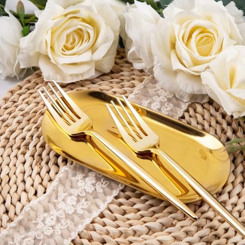 U-QE 180Pcs Gold Plastic Forks - Heavy Duty