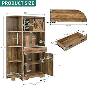   YITAHOME-67-Farmhouse-Kitchen-Pantry-Storage-Cabinet-wSliding-Barn-Door--Power-Outlet-Freestanding-Hutch-with-Shelves-Drawers-Microwave-Stand-Large-Kitchen-Cupboard-for-Dining-Room-Oak