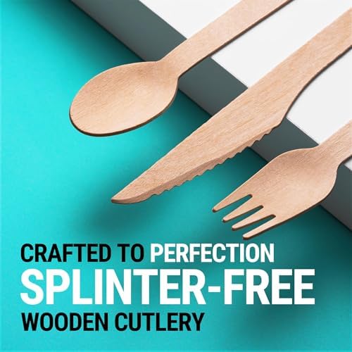 Eco-Friendly Disposable Wooden Cutlery Set 300 Pieces Reusable Compostable Kitchen Essentials