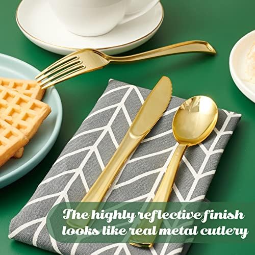 FOCUSLINE 300 Pack Gold Plastic Forks for Parties