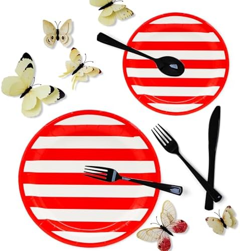 Bundled Up for Perfect Parties - 25 Pcs Red White Striped Party Supplies Set
