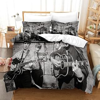 Rochile The Beatles Parure De Lit 3D,Microfibre Housse De Couette Et Taies d’oreiller,Fermeture Éclair, 3 Pièces Ensemble De Literie Housses De Couettes Super King(260x220cm) - Les Beatles, Paul McCartney, John Lennon, RIngo Starr, George Harrison