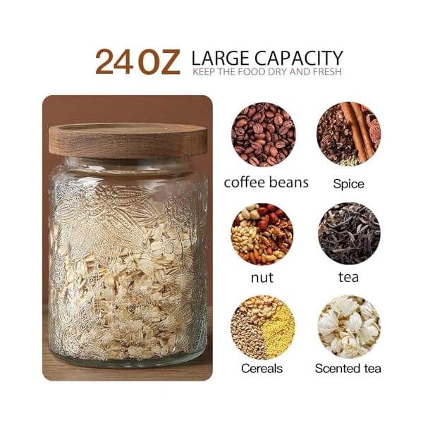   24-OZ-Airtight-Glass-Storage-Jar-with-Bamboo-Lid-Vintage-Glass-Jar-Vintage-Food-Containers-Canisters-Set-for-Kitchen-Counter-Pantry-Ideal-for-Sugar-Flour-Coffee-Tea-Candy-Oats-Cereal