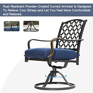 Domi Outdoor 7 pcs Patio Dining Set Metal Dining Table Swivel and Dining Chairs Conversation Set with Removable Navy Blue Cushions for Garden Lawn Yard