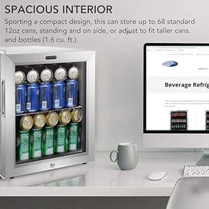 Whynter BR 062WS Beverage Refrigerator and Cooler Mini Fridge with Glass Door with Lock 16 Cubic Feet Stainless Steel