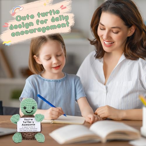 Mini Funny Turtle Christmas Birthday Gifts for Women Men Grandkids, Stocking Stuffers for Teen, Inspirational Small Animals Cute Stuff Things, Handmade Emotional Positive Crochet Turtle Decorations - Image 3