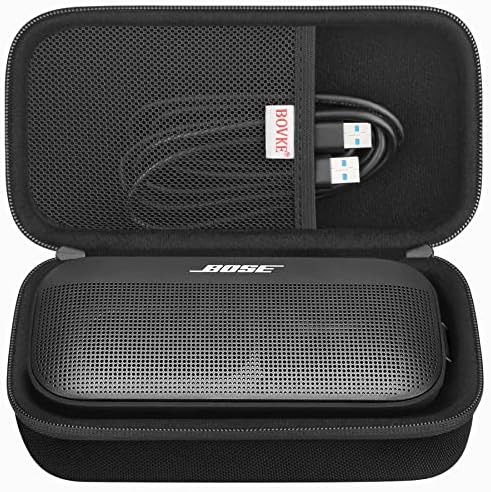 BOVKE Hard Travel Speaker Case for Bose New SoundLink Flex Speaker (2nd Gen) / Bose SoundLink Flex Bluetooth Portable Speaker, Extra Mesh Pocket for Bose Speaker Charger, Charging Cables, Black