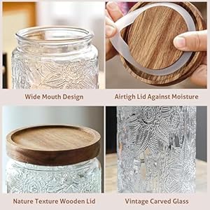   24-OZ-Airtight-Glass-Storage-Jar-with-Bamboo-Lid-Vintage-Glass-Jar-Vintage-Food-Containers-Canisters-Set-for-Kitchen-Counter-Pantry-Ideal-for-Sugar-Flour-Coffee-Tea-Candy-Oats-Cereal