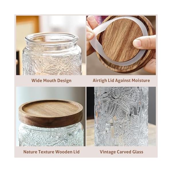   24-OZ-Airtight-Glass-Storage-Jar-with-Bamboo-Lid-Vintage-Glass-Jar-Vintage-Food-Containers-Canisters-Set-for-Kitchen-Counter-Pantry-Ideal-for-Sugar-Flour-Coffee-Tea-Candy-Oats-Cereal