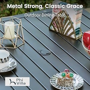   PHI-VILLA-5-Piece-Outdoor-Dining-Set-with-Cushion-37-Square-Metal-Dining-Table-with-Umbrella-Hole-4-Cushioned-Steel-Chairs-for-Patio-Deck-Yard