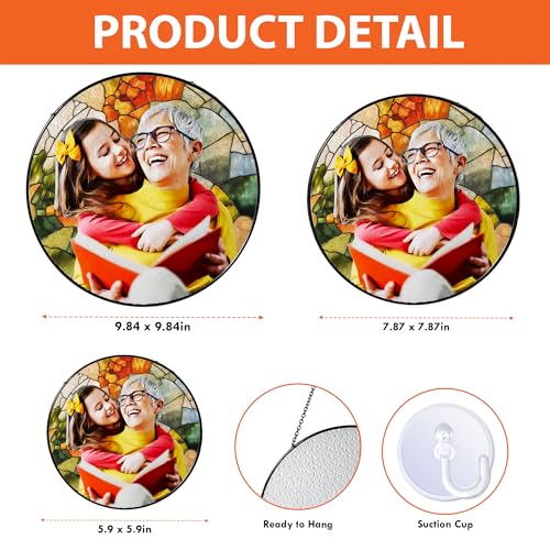 LOVELYPOD Personalized Grandma Stained Glass Sun Catcher, Photo Family Portrait Faux Window Hanging Ornament, Custom Photo Gift, Grandma Gifts, for Mom, Christmas Ornament - Image 7