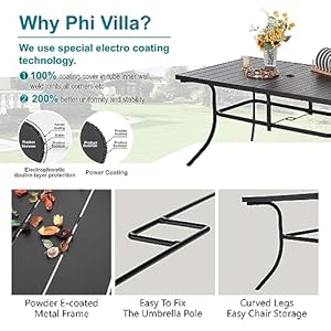 Phi villa 7 piece outdoor dining set with umbrella patio furniture dining set with foldable patio chairs outdoor table for yard garden  urban country home decor