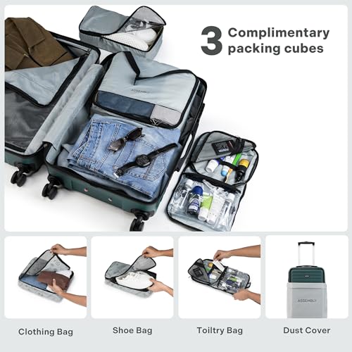 Image of THE ASSEMBLY Polycarbonate Luggage Set Of 3 - Checkin (65 & 75 Cms) & Cabin (55 Cms) Hardsided Spinner Trolley Bags For Travel With Keyless Tsa Lock- Forest Green-Starkpro