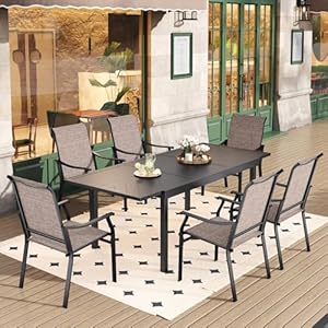   HERAS-HOUSE-Outdoor-Dining-Set-7-Piece-Patio-Dining-Sets-6-Brown-Textilene-Chairs-and-1-Rectangular-Extendable-Large-Surface-Metal-Dining-Table-for-Deck-Backyard-Lawn