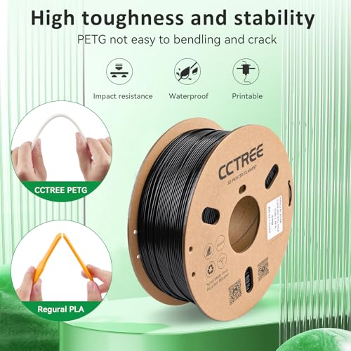 CCTREE PETG 3D Drucker Filament 1,75 mm, Ausgezeichnete Zähigkeit, Maßgenauigkeit +/- 0.03mm, 1kg Spule (2.2lbs), für most FDM 3D Drucker, Schwarz – Bild 3