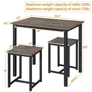   Yaheetech-3-Piece-Dining-Table-Set-Kitchen-Table-Chair-Sets-for-2-Compact-Table-w-2-Stools-Space-Saving-Design-for-Dining-Room-Living-Room-Apartment-Pub-Drift-Brown