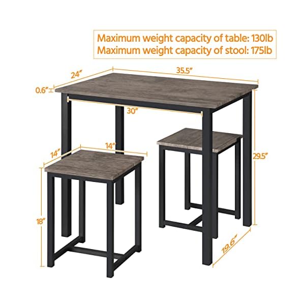   Yaheetech-3-Piece-Dining-Table-Set-Kitchen-Table-Chair-Sets-for-2-Compact-Table-w-2-Stools-Space-Saving-Design-for-Dining-Room-Living-Room-Apartment-Pub-Drift-Brown