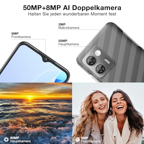 DOOGEE N50 Pro Handy, 20GB+256GB/TF 1TB Smartphone, 6.52" HD+ Android 13 Smartphone ohne vertrag, Octa Core, 50MP+8MP, 4200mAh, Fingerabdruck/Gesichtserkennung,GPS/OTG/4G Dual SIM Simlockfreie Schwarz – Bild 6