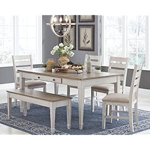 Signature Design by Ashley Skempton Farmhouse Rectangular Dining Room Table with Storage White Light Brown