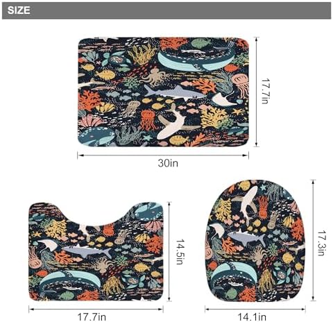 Riyidecor Kids Shark Fish 4Pcs Bathroom Set
