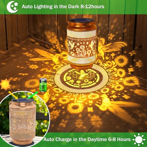 Hummingbird Solar Lanterns Outdoor Waterproof Garden Decor, Birthday Gifts for Christmas Women Mom Grandma, Metal Hanging Solar Lights for Yard Patio Pathway Backyard Porch - Image 4