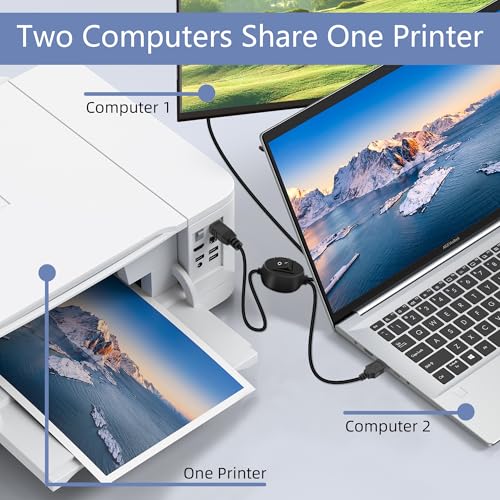 GELRHONR Druckerkabel-Splitter, 1 in 2 Out USB-B-Stecker auf Dual USB-A-Stecker, Drucker-Y-Splitter mit Umschalter,für Büro, Zuhausezwei Computer 4,5 m – Bild 3