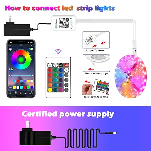 Image of LETIANPAI Led Strip Lights,82Ft /25 meters Long Smart Led Light Strips Music Sync 5050 Rgb Color Changing Rope Lights,Bluetooth App /Ir Remote /Switch Box Control Led Lights