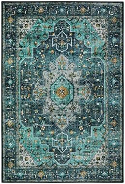 Moynesa Ultra-Thin Washable Area Rug - 2x3 Teal Entryway Mat 1