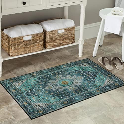 Moynesa Ultra-Thin Washable Area Rug - 2x3 Teal Entryway Mat 1