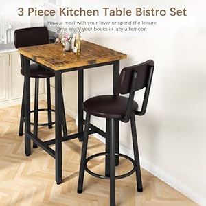 Recaceik 3 Piece Pub Dining Set Modern bar Table and Stools for 2 Kitchen Counter Height Wood Top Bistro Easy Assemble for Breakfast Nook Living Room Small Space Restaurant Rustic Brown 24