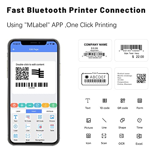 LENVII Mini Bluetooth Etikettendrucker,Tragbarer Thermo Beschriftungsgerät 3 Zoll Wireless Labeldrucker für Barcode,Einzelhandel,Foto,Kleidung,für Android & iOS mit USB-Aufladung – Bild 6