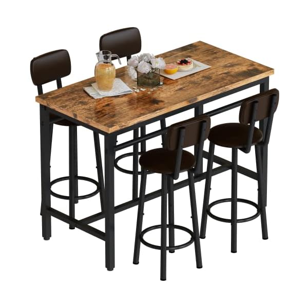   Lamerge-Bar-Table-and-Chairs-Set-Industrial-Wood-Kitchen-Dining-Table-Space-Saving-Breakfast-Bar-Table-Counter-Height-Pub-Table-with-4-PU-Upholstered-Chairs-with-Backrest-5-Pieces-Home-Kitchen-Set