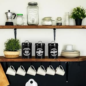 Hedume 3 Pack Airtight Canisters for Kitchen Counter Coffee Tea Sugar Metal Containers with Lids Country Rustic Farmhouse Decor for Kitchen Decorative Nesting Kitchen Canister Jars Food Storage