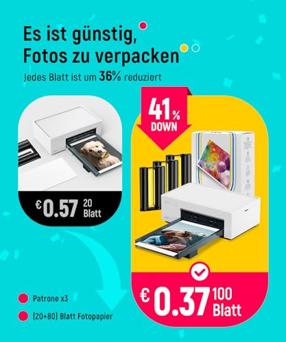 Liene Fotodrucker für Smartphone(10x15 cm)+Set mit 2 Packungen(20+80 Blatt) Fotopapier/Patrone,WiFi Handy Fotodrucker für iPhone/Android/PC, 300DPI Farbsublimation Sofortbilddrucker, Printer Portable – Bild 5
