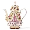 Large Ceramic Teapot and Coffee Pot with Lid 3D Embossed Victoria Pink Rose Flowers Decorative Teapot