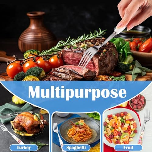 12Pcs Stainless Steel Floral Forks with Ceramic Handles