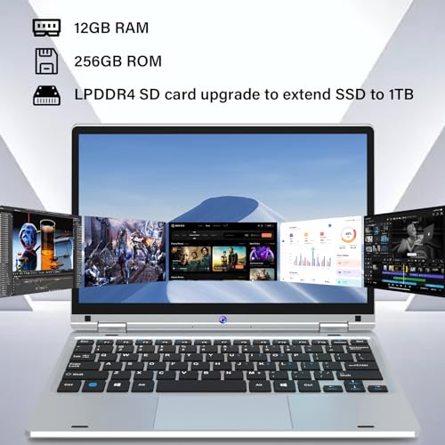 OUZRS Notebook 12 GB RAM 256 GB SSD, Computer Win 11 Pro Celeron 2,8 GHz, Notebook 12 Zoll FHD-Display, 1366 x 800 IPS, 2,4G/5G WiFi, Gaming Laptop Mini HDMI Bluetooth 5.0, PC Laptop mit Maus, Silber – Bild 3