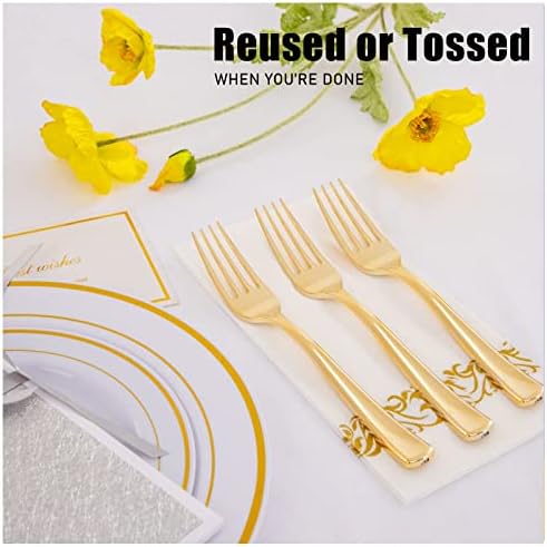 100-Piece BPA-Free Gold Plastic Forks for Parties Events
