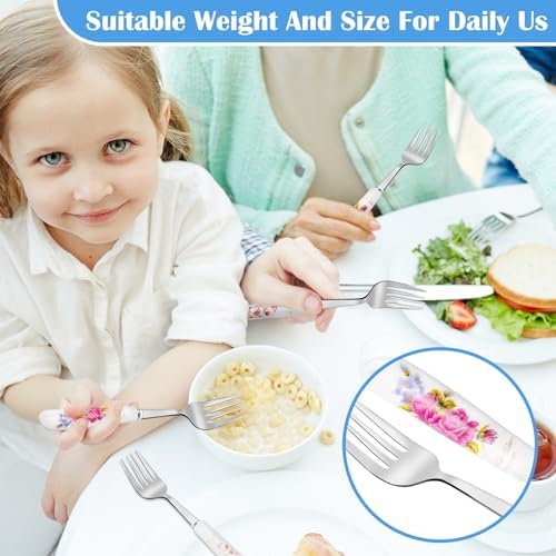 12Pcs Stainless Steel Floral Forks with Ceramic Handles