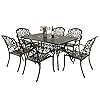 MEETWARM 7 Piece Outdoor Patio Dining Set All Weather Cast Aluminum Patio Conversation Set for Backyard Garden Deck with 6 Chairs 1 Rectangular Table 2 Umbrella Hole Dark Bronze