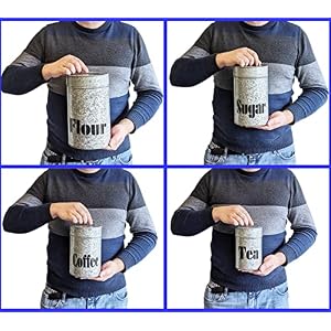 Set of 4 Galvanized Metal Kitchen Storage Canisters with Lids Includes a Container for Flour Sugar Coffee and Tea Rustic Look for Country and Farmhouse Themed Home by SciencePurchase