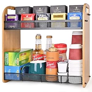 Tea Bag Organizer Large Capacity Tea Organizer for Tea Bags Bamboo Multi functional Storage Coffee Bar Accessories for Home Office Kitchen Counter Cabinet Pantry Organizer
