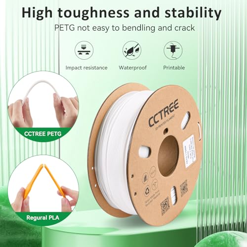 CCTREE PETG 3D Drucker Filament 1,75 mm, Ausgezeichnete Zähigkeit, Maßgenauigkeit +/- 0.03mm, 1kg Spule (2.2lbs), für most FDM 3D Drucker, Weiß – Bild 3