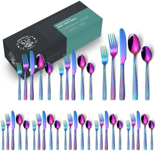 WHIERGGIN 40-Piece Silverware Set Stainless Steel Cutlery Rainbow