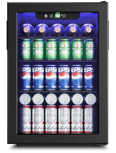 26-CuFt-Beverage-Refrigerator-Cooler-95-Can-Mini-Fridge-Glass-Door-for-Soda-Beer-Wine-Small-Refrigerator-for-Bedroom-Office-Home-Bar-3-Adjustable-Shelves-Black 26 CuFt Beverage Refrigerator Cooler 95 Can Mini Fridge Glass Door for Soda Beer Wine Small Refrigerator for Bedroom Office Home Bar 3 Adjustable Shelves Black